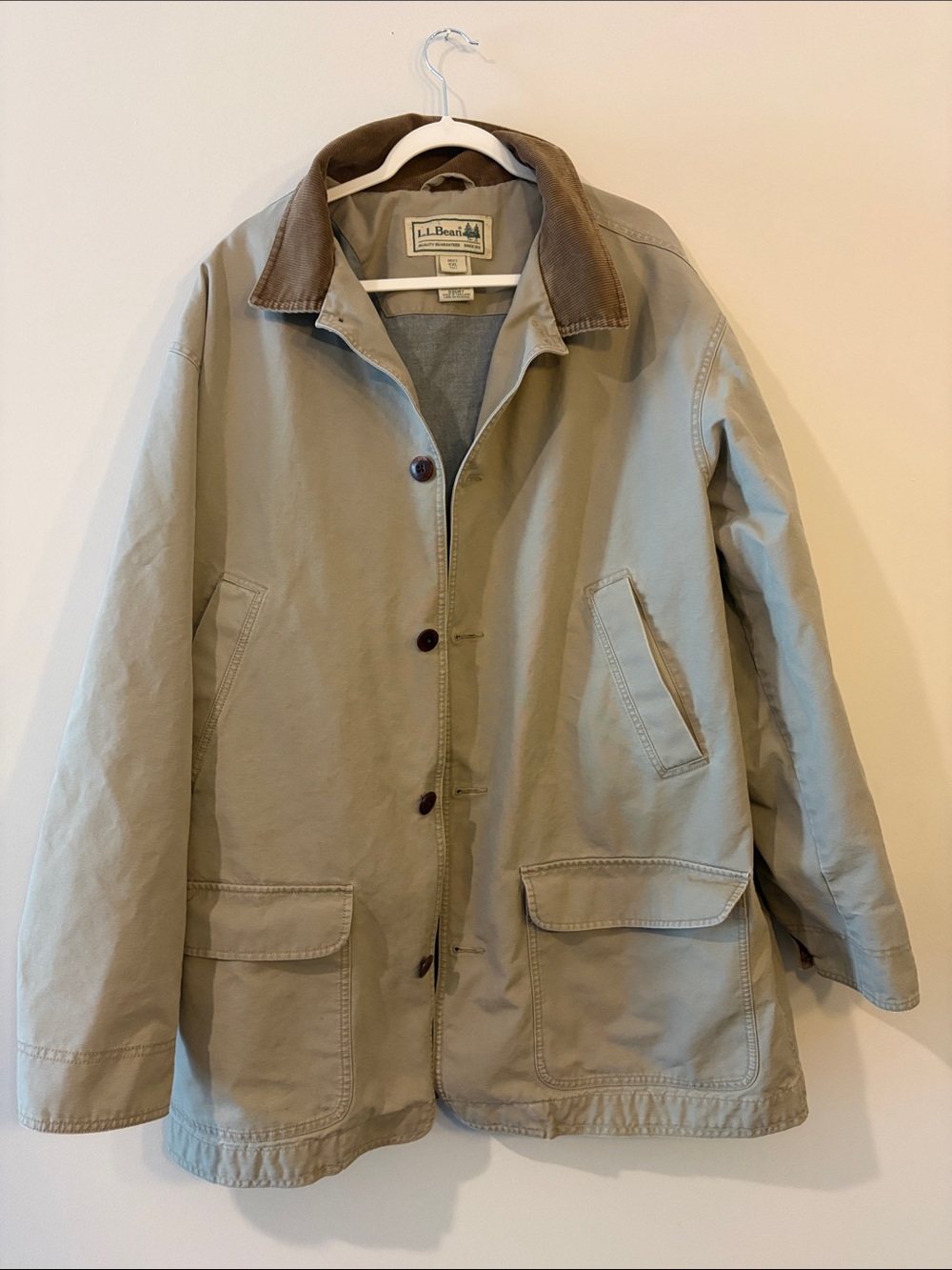L.L. Bean vintage tan utility jacket with brown corduroy collar